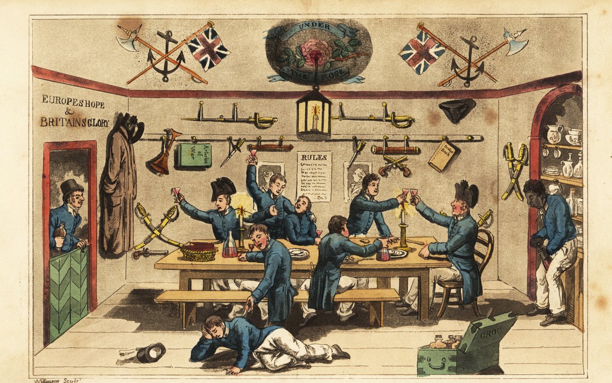 جوني نيوكوم يجلب الروم لزملائه الضباط في فوضى قائد السفينة البحرية بواسطة تشارلز (1797-1850) (بعد) ويليامز