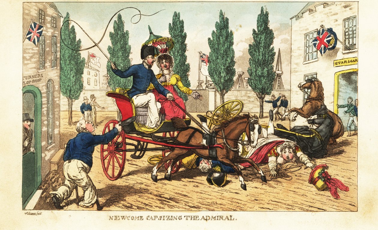 قائد السفينة البحرية نيوكوم يصطدم بعربة الأدميرال ذات الحصانين في جوسبورت بواسطة تشارلز (1797-1850) (بعد) ويليامز