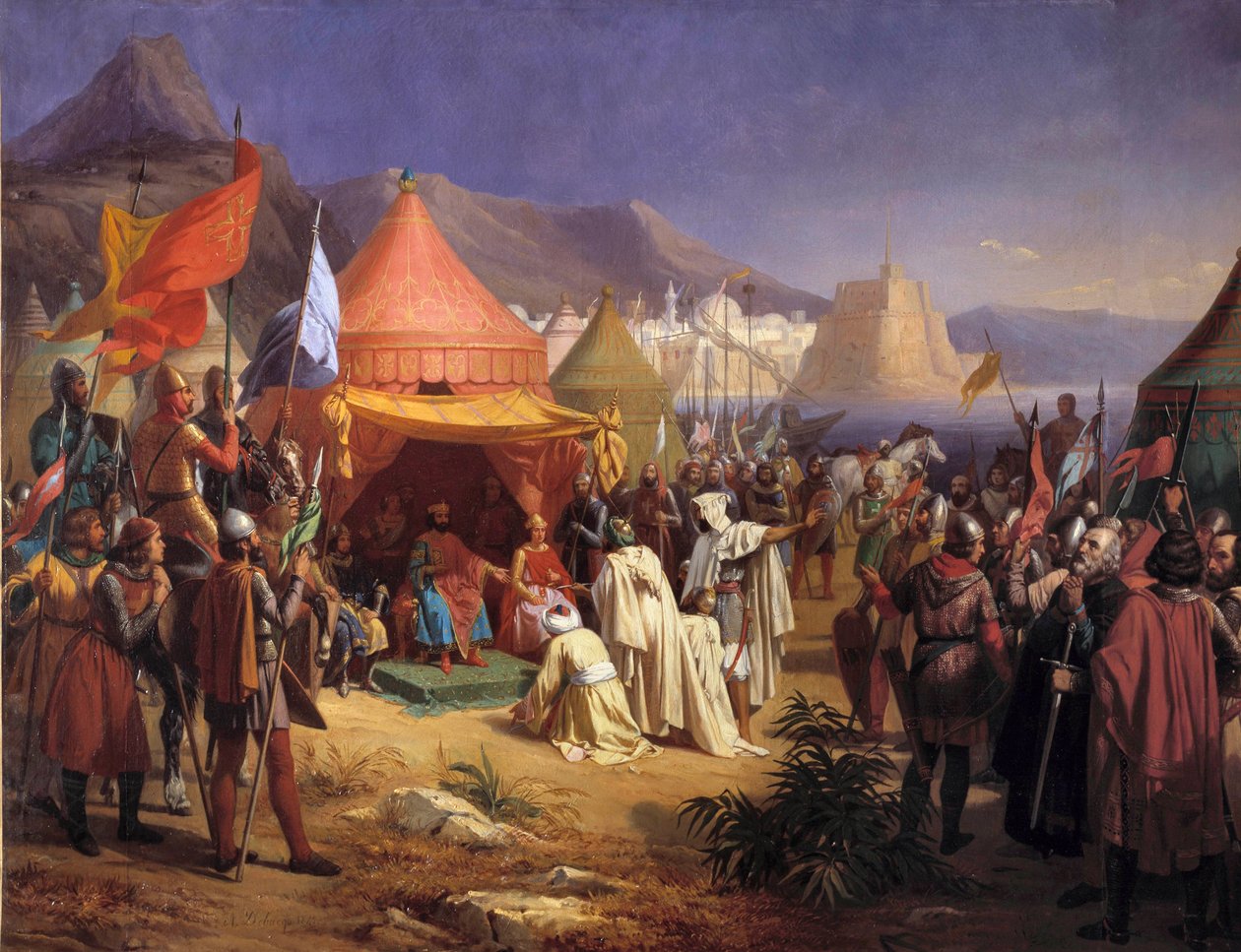 تم التقاطها من طرابلس في أبريل 1102 ، تلقى برتران دو سان جيل (سانت جيل) (1065-1112) تقديم القاضي فكر الملك (فخر الملك) لوحة تشارلز ألكسندر (شارل ألكسندر) ديباك (1804-1850) ) بواسطة تشارلز ألكسندر ديباك