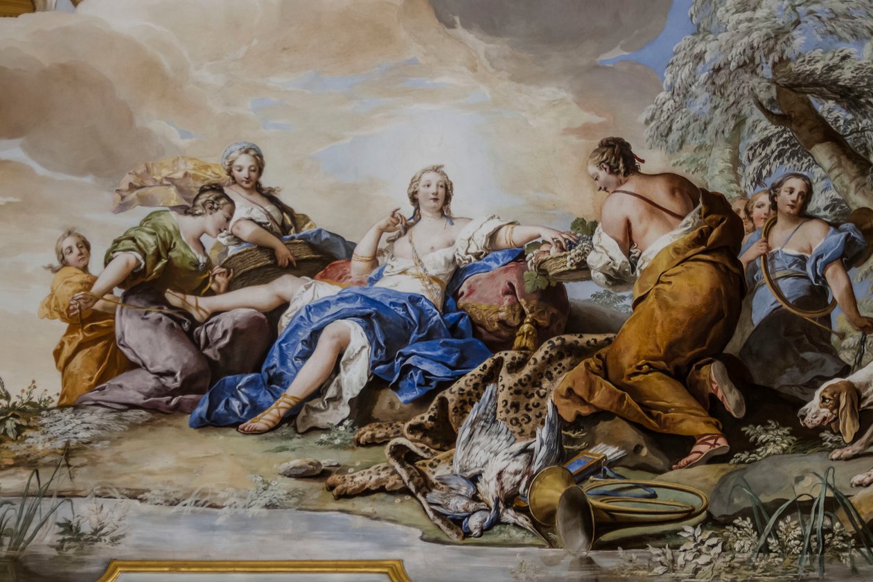 بقية ديانا بين الحوريات، بواسطة تشارلز أندريه فان لو (1705-1765)، لوحة جدارية بواسطة تشارلز أندريه فان لو