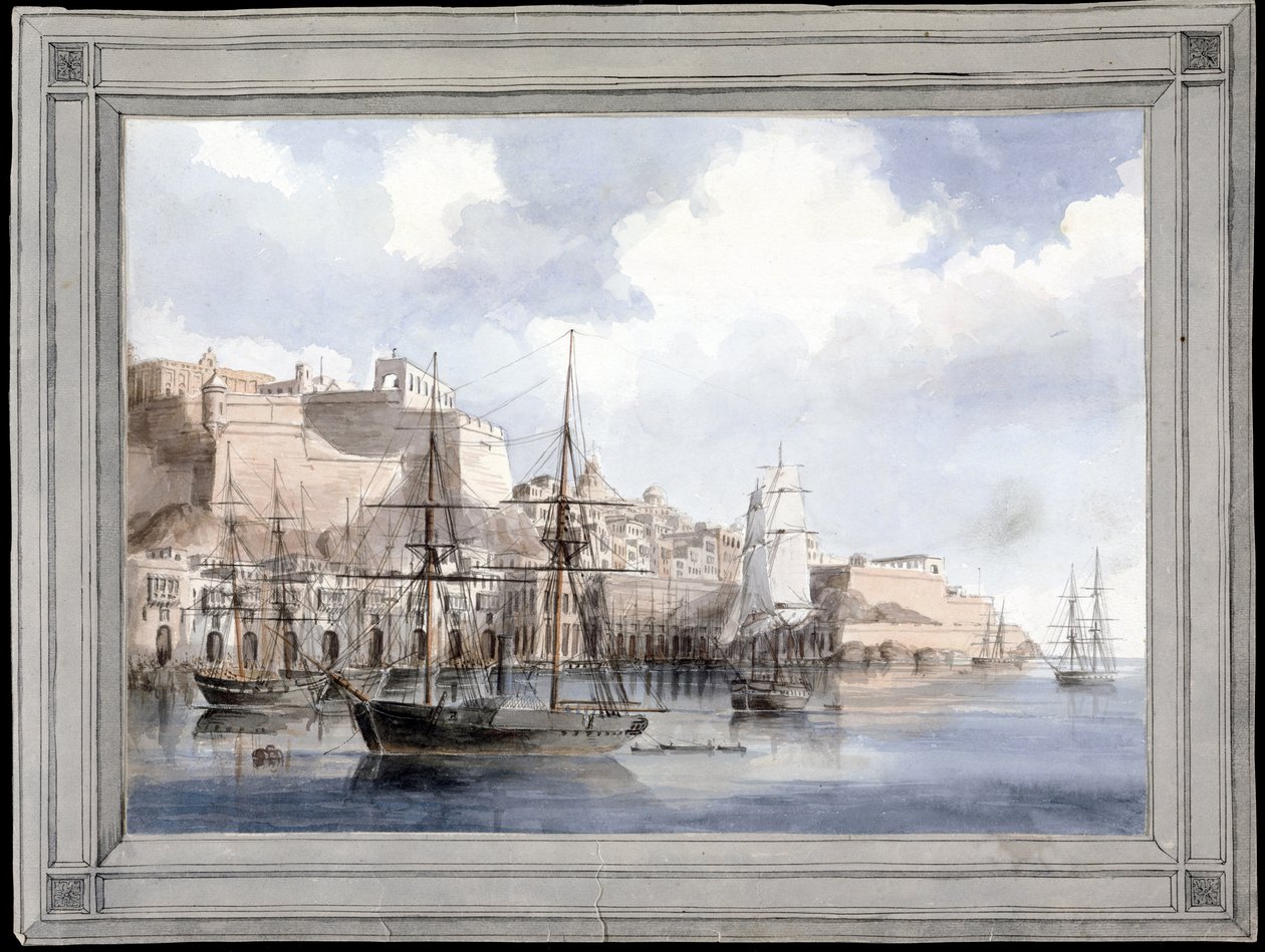 Vue de Malte (منظر في مالطا) (ميناء فاليتا الكبير مع حصن سانت أنجيلو) - رسم لتشارلز أندرو دايس (1816-1853) ، ألوان مائية على ورق (25.1 × 34.9 سم) ، حوالي 1849 - جامعة ييل (الولايات المتحدة الأمريكية) بواسطة تشارلز أندرو دايس