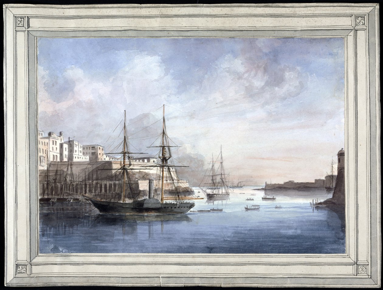 Vue de Malte (منظر في مالطا) - رسم تشارلز أندرو دايس (1816-1853) ، ألوان مائية على ورق (25.1 × 34.9 سم) ، حوالي 1849 - جامعة ييل (الولايات المتحدة الأمريكية) بواسطة تشارلز أندرو دايس