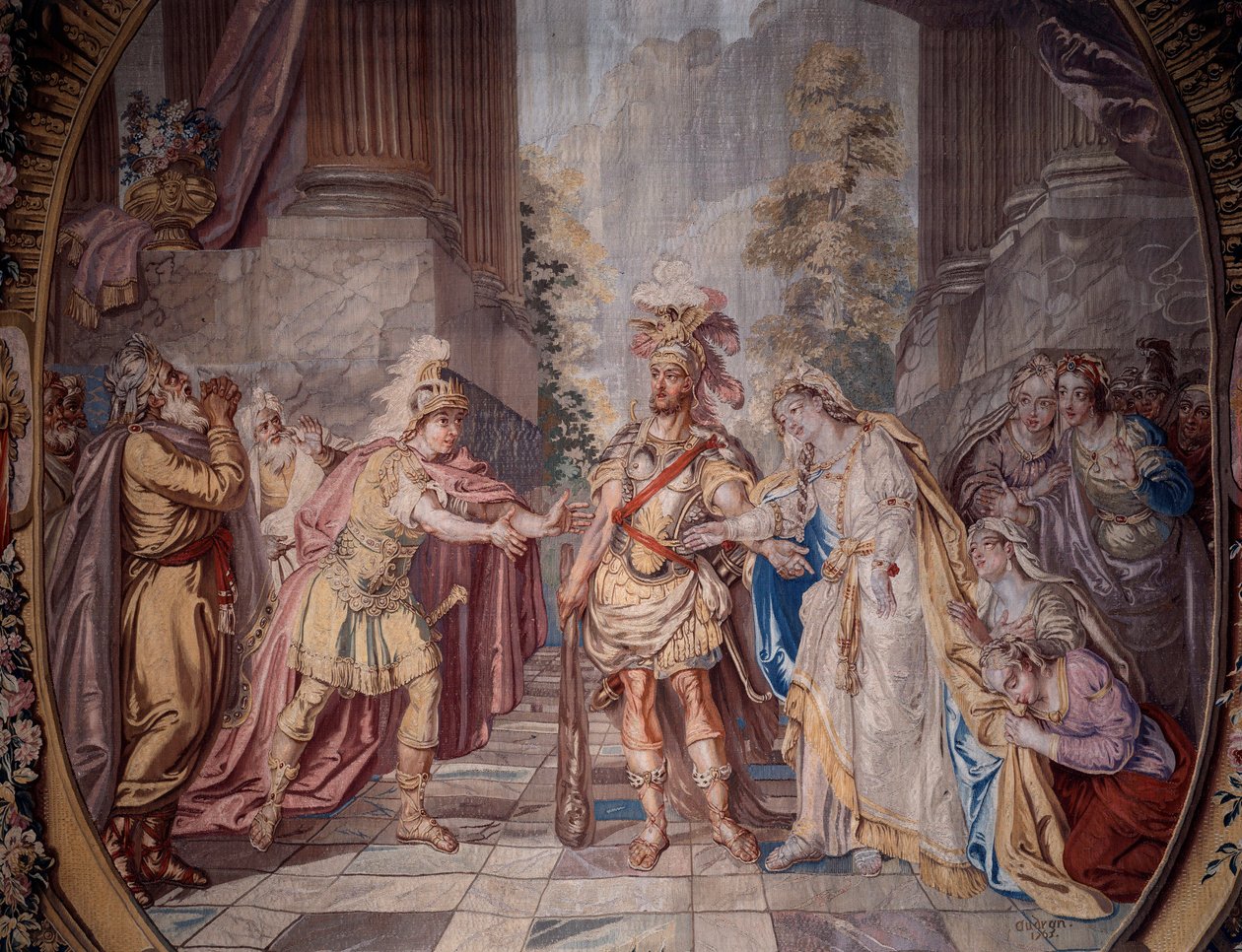 السينوغرافيا: "" Alceste "تمثيل المشهد 4 من الفصل الخامس من الأوبرا بواسطة فيليب كينولت (1635-1688) للموسيقى جان بابتيست لولي (جيوفاني باتيستا لولي) (1632-1687). تفاصيل نسيج تشارلز أنطوان كويبل (1694-1752) 1764 صنع في مي بواسطة تشارلز انطوان (بعد) كويبل