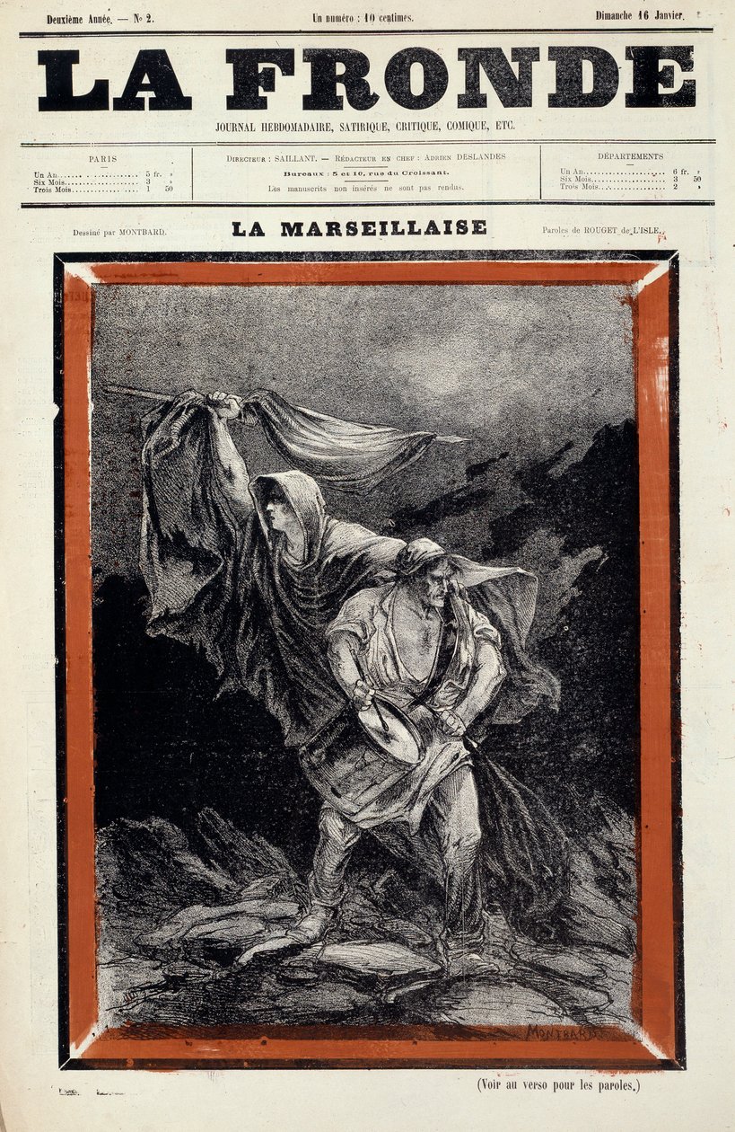 ظهر La marseillaise dessin في صحيفة la sling. نقش تشارلز أوغست ديت مونتبارد لوي (1841-1905) بواسطة تشارلز أوغست لويي