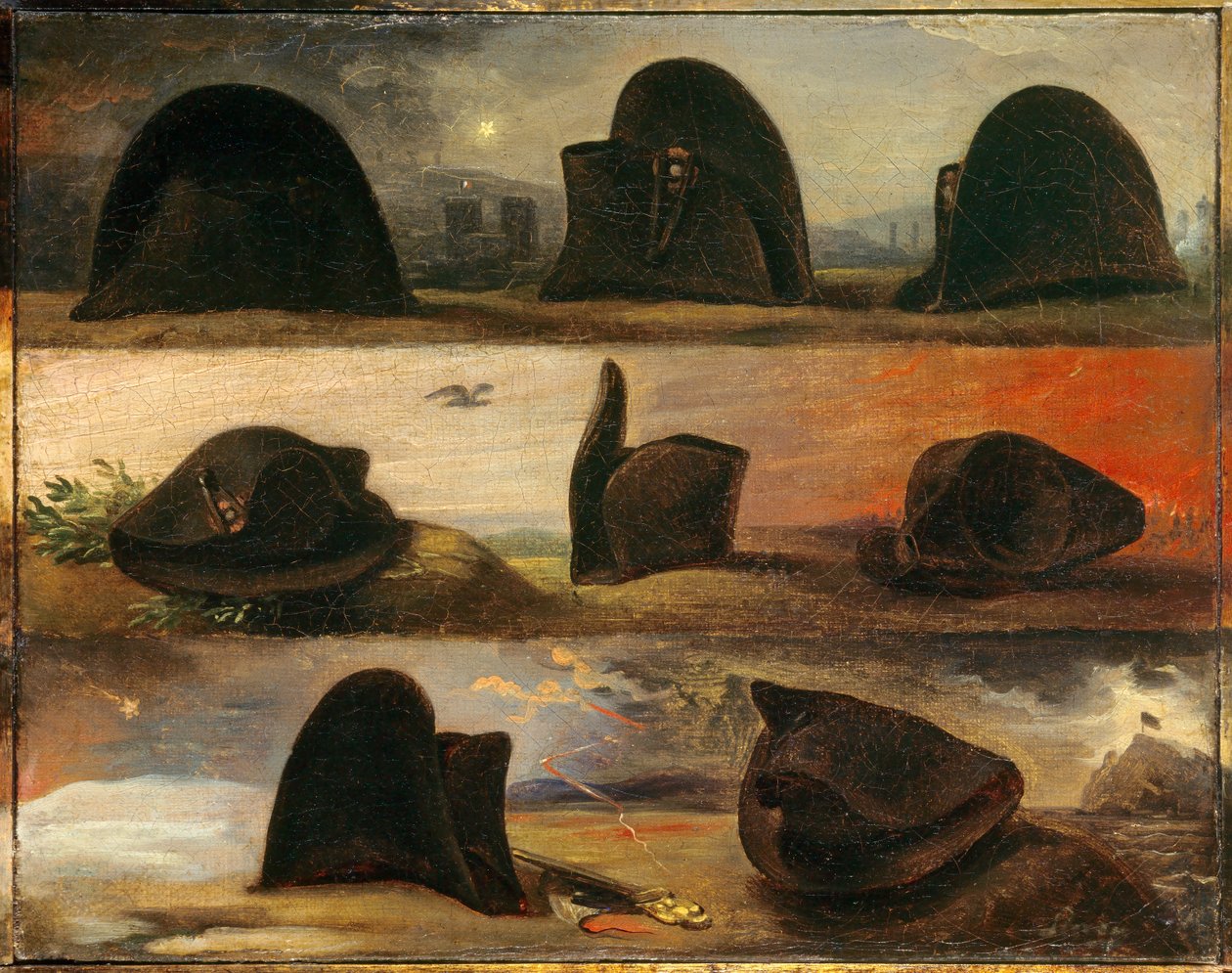 عهود نابليون الأول أو حياة نابليون في ثماني قبعات. لوحة تشارلز أوغست ستوبين (1788-1856) إي سي. الكل ، v. 1826. زيت على قماش. الأبعاد: 0.26 × 0.29 م. مالميزون ، متحف دو شاتو بواسطة تشارلز أوغست ستوبين