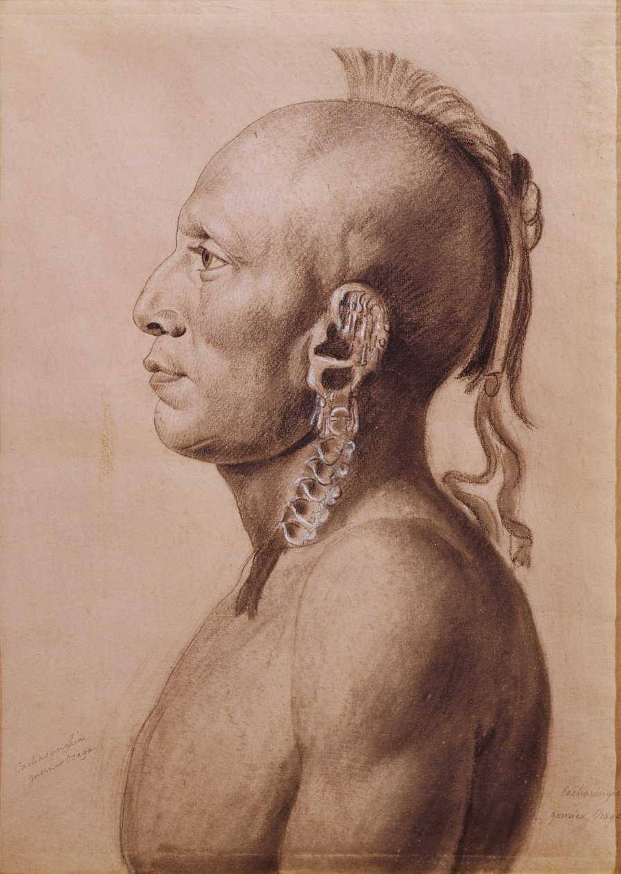 Cachasunghia ، Osage Warrior ، 1806 (قلم رصاص وفحم على ورق) بواسطة شارل بالتازار جوليان فيفريت دي سان مين