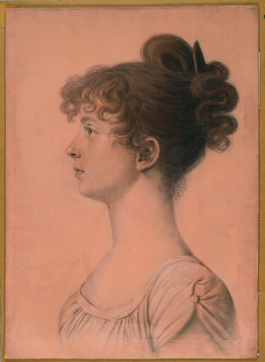 صورة إليزابيث بلاند مايو من مقعد Powhattan ، c 1808 (فحم ، طباشير أبيض وقلم تلوين باستري على ورق مكتوب على متن الطائرة) بواسطة شارل بالتازار جوليان فيفريت دي سان مين
