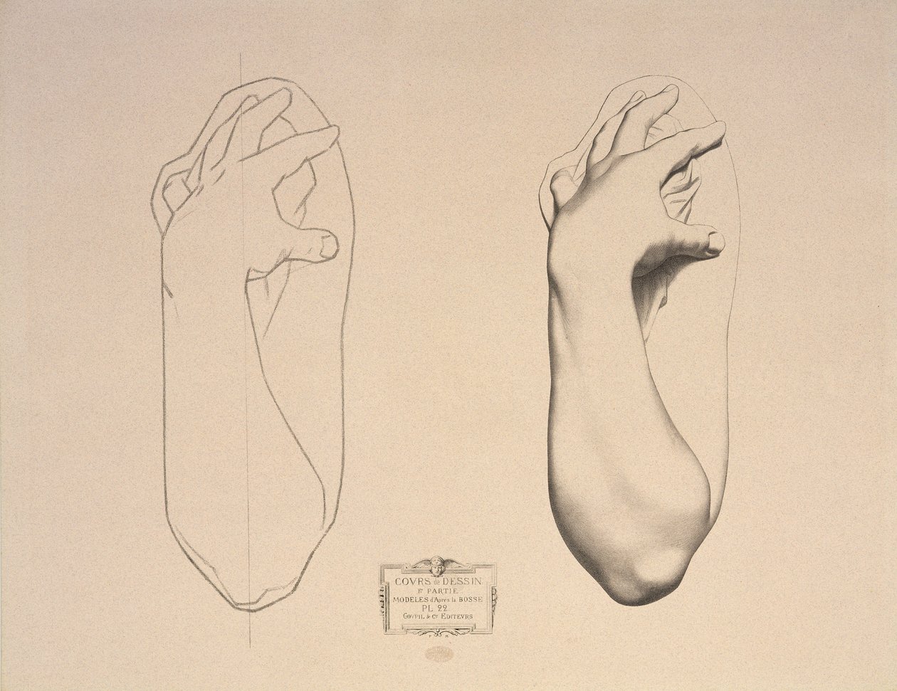 Bent Arm of a Woman ، اللوحة 22 من Cours de Dessin Volume I ، Models dapres la bosse ، c.1868 بواسطة تشارلز بارج