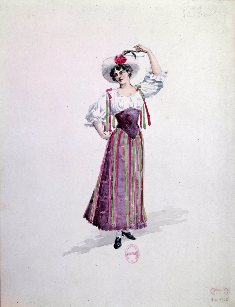 زي شابة (Nedda أو Colombine؟) لأوبرا "Paillasse" (de pagliacci ، المهرجون) لـ Ruggero Leoncavallo (1857-1919) من عام 1892. لوحة مائية من تأليف Charles Bianchini (1860-1905) بواسطة تشارلز بيانتشيني