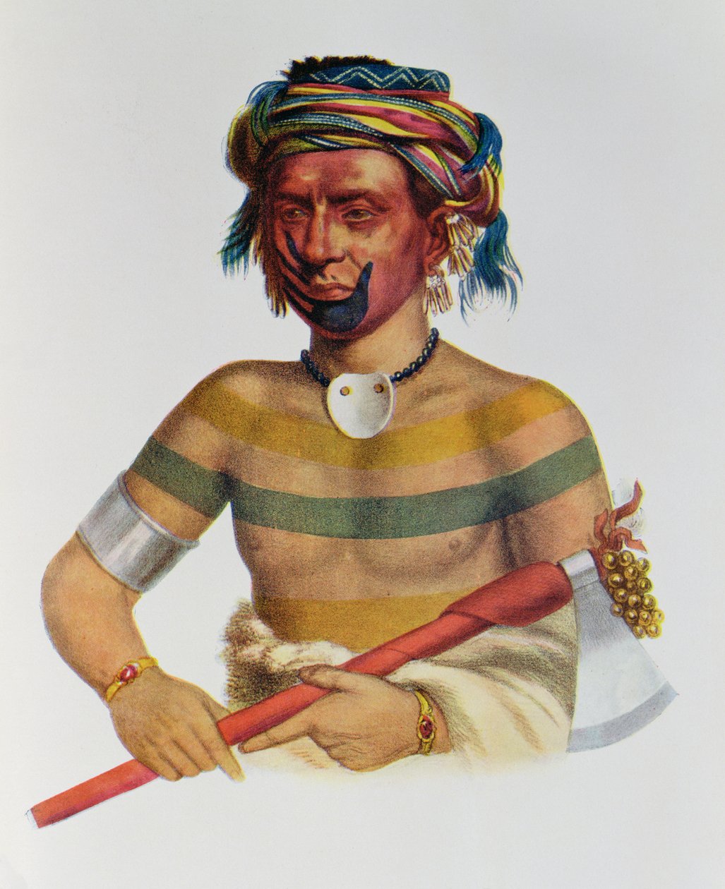 Shau-Hau-Napo-Tinia ، رئيس ولاية أيوا ، 1837 ، رسم توضيحي من "القبائل الهندية لأمريكا الشمالية ، المجلد الأول" ، بقلم توماس ل. مكيني وجيمس هول ، الحانة. جون جرانت بواسطة تشارلز بيرد كينج