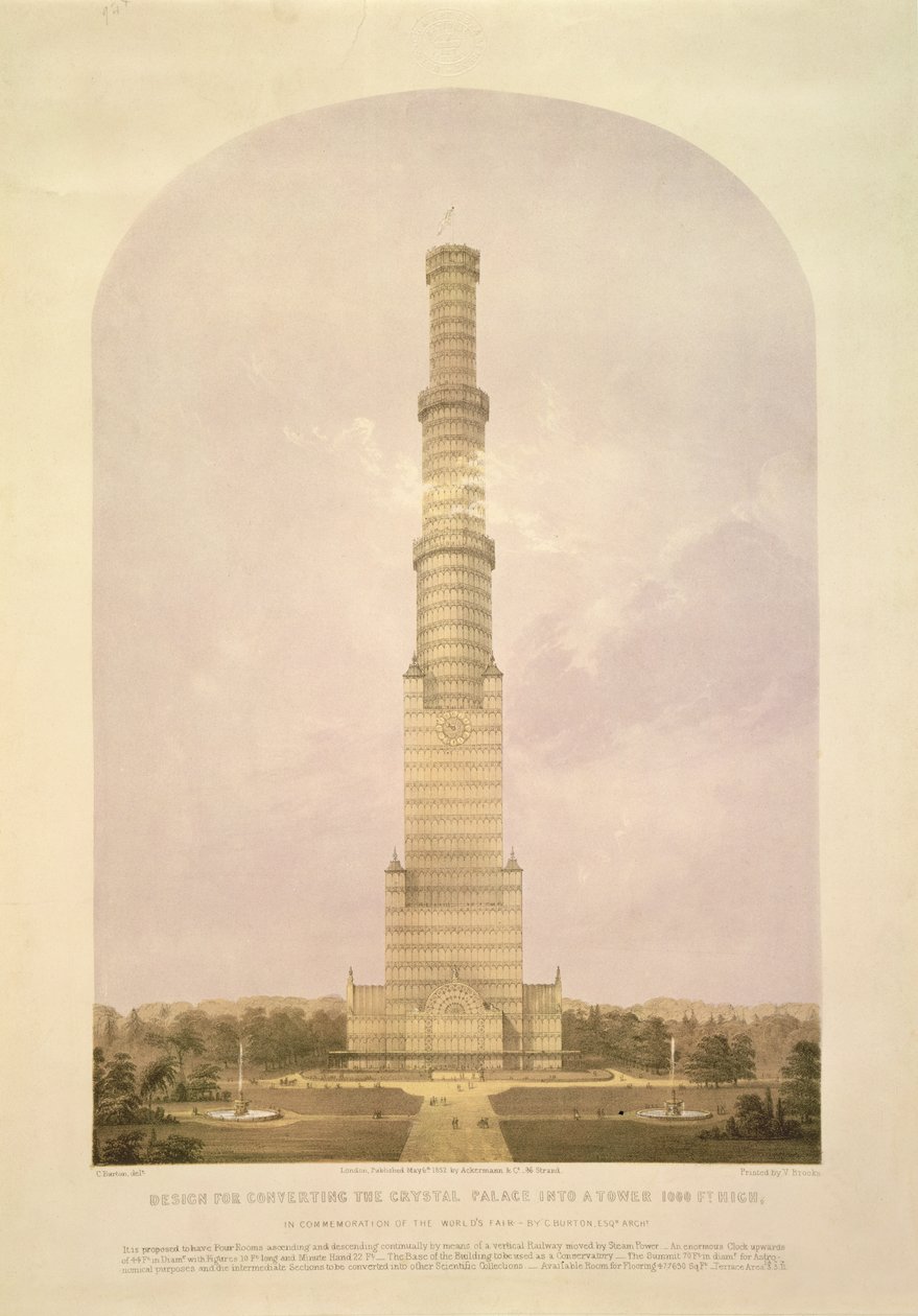 تصميم لتحويل قصر كريستال إلى ارتفاع 1000 قدم ، حانة. بواسطة Ackermann und Co. ، 1852 بواسطة تشارلز بورتون