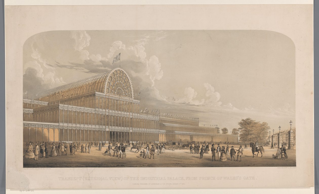 Gezicht op het Crystal Palace Transept (منظر خارجي) للقصر الصناعي ، من بوابة أمير ويل (العنوان على الكائن) بواسطة تشارلز بورتون