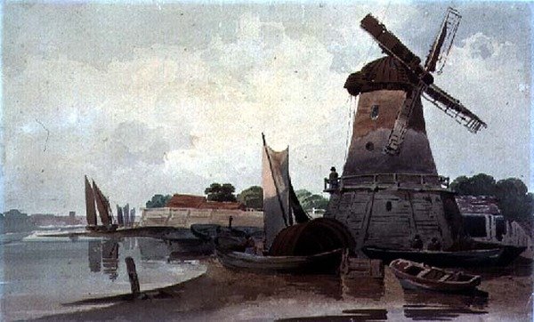 عرض على نهر التايمز ، مع Windmill والقوارب بواسطة تشارلز كالفيرت