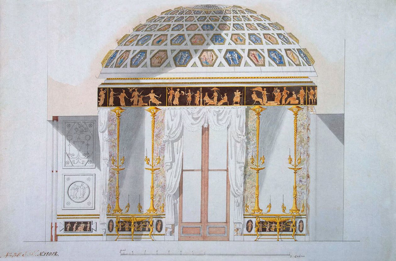 تصميم خزانة جاسبر في جناح العقيق في تسارسكوي سيلو ، 1780. بواسطة تشارلز كاميرون