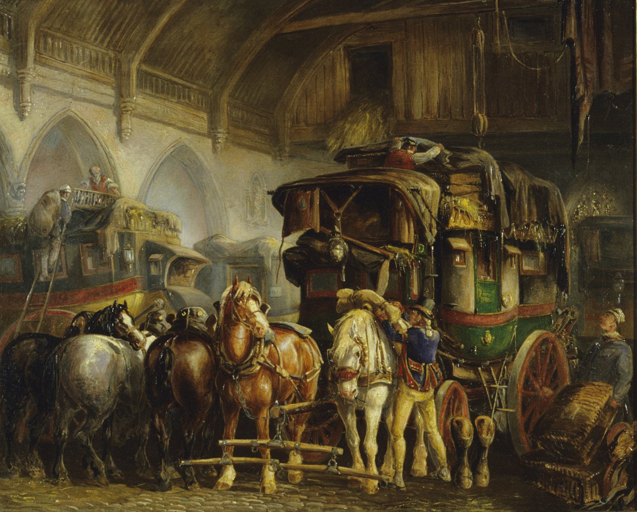 A Paris Diligence (oil on canvas) (for pair see 266152) بواسطة تشارلز كوبر هندرسون