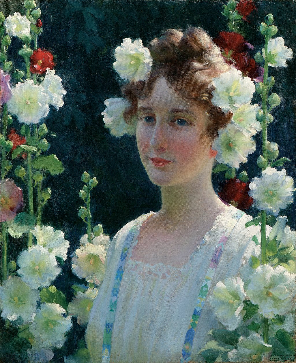 بين Hollyhocks بواسطة تشارلز كورتني كوران
