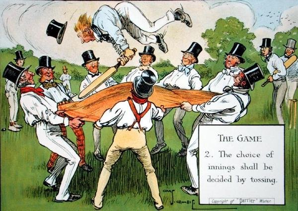 اللعبة (2) ، من "قوانين الكريكيت" ، نُشرت عام 1910 بواسطة تشارلز كرومبي