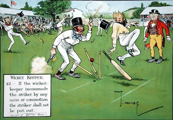 Wicket Keeper (42) ، من "قوانين الكريكيت" ، نُشر عام 1910 بواسطة تشارلز كرومبي