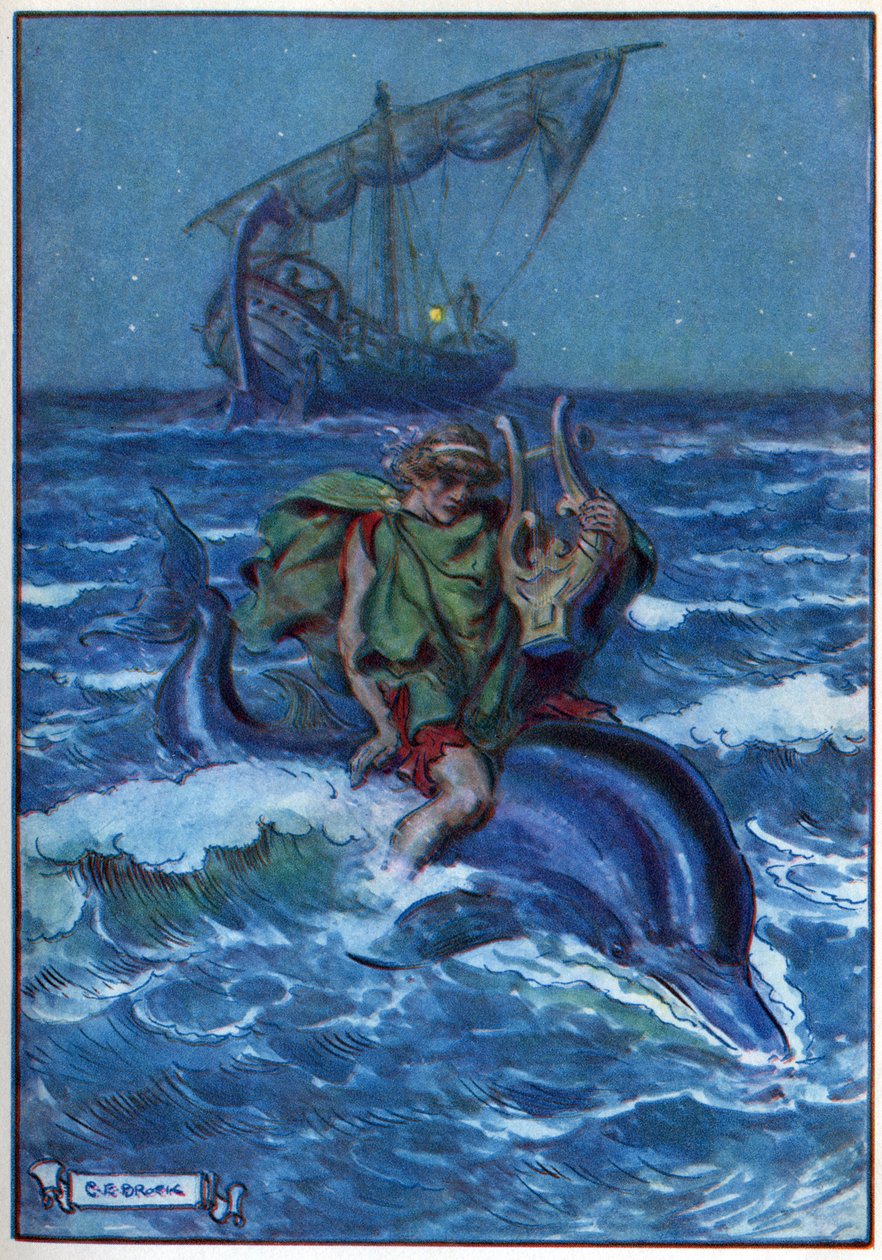 أريون ، من "ساعة الأطفال: قصص من الكلاسيكيات" ، نشرتها شركة Waverley Book Company بواسطة تشارلز إدموند بروك