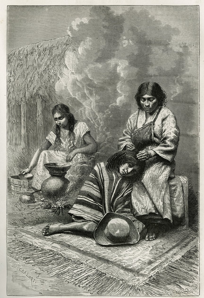 فساد طفل من قبل والدته وتصنيع cane eau de vie (الروم) ، بالقرب من كالي (وادي Cauca ، كولومبيا) ، نقش بواسطة Ch.Delort ، لتوضيح قصة Equinoxiale America بواسطة E.Andre ، مهمة مهمة بواسطة الحكومة الفرنسية ، المنشورة بواسطة تشارلز إدوارد ديلورت