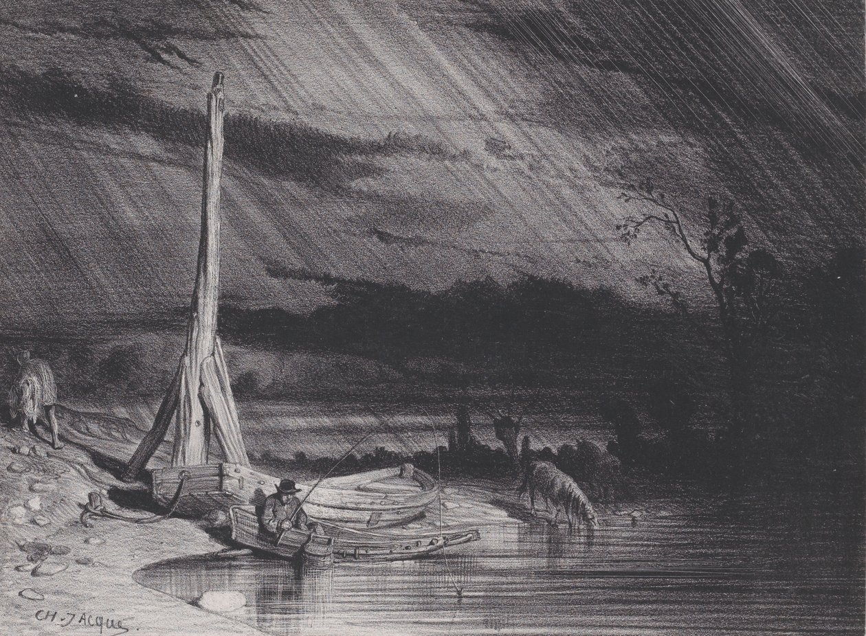 الصياد ، طقس ممطر ، كاليفورنيا. 1853. بواسطة تشارلز إميل جاك
