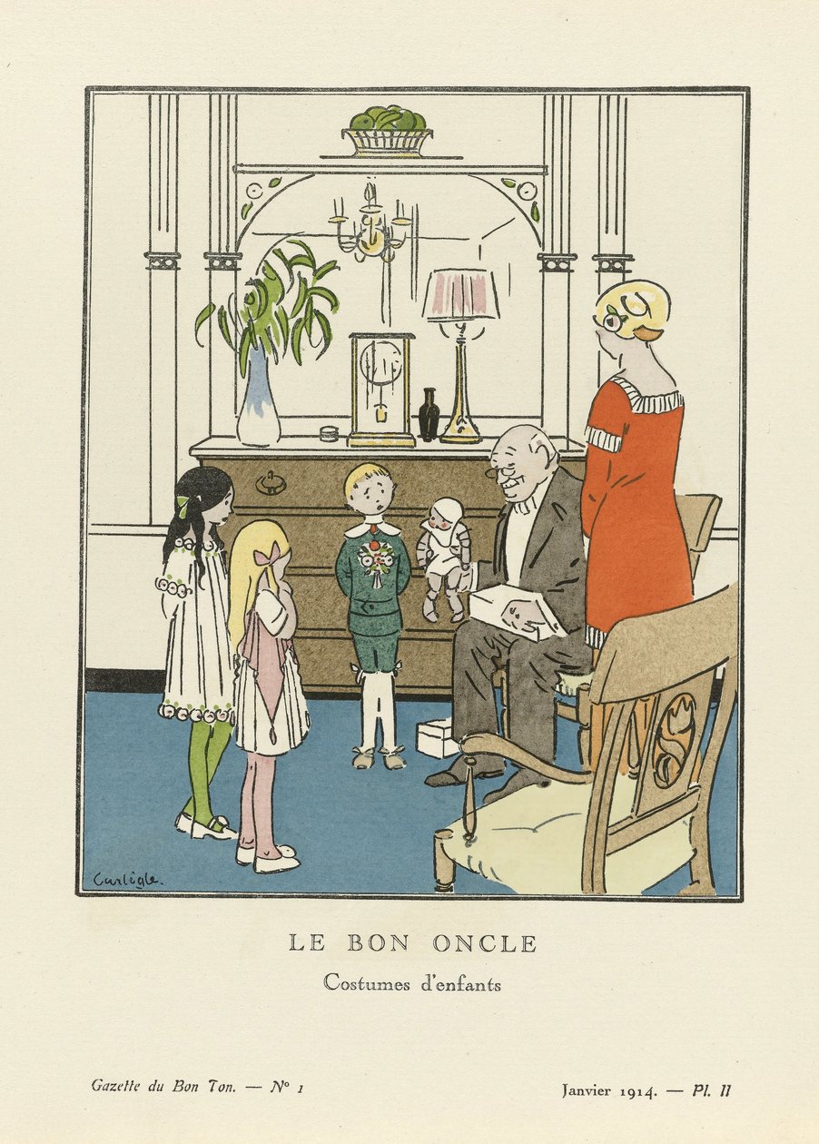 العم الصالح. أزياء الأطفال من La Gazette du Bon Ton، pub. 1914 (طباعة استنسل) بواسطة دعا تشارلز إميل كارليج إيجلي