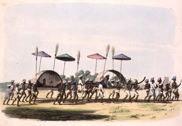 موكب الزواج عبر بلدة Nagappattinam ، اللوحة 32 من "رسومات شرقية" ، نقشها حانة Thomas Medland (1755-1823). 1806 (أكواتينت) بواسطة شارل اميليوس (بعد) ذهب
