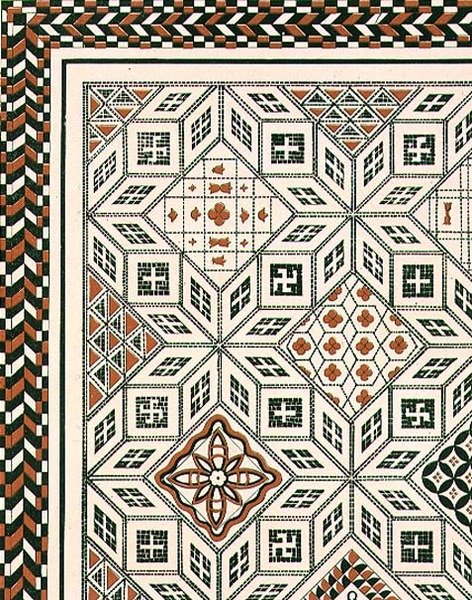 تصميم رصيف من الفسيفساء اكتشف في حانة نيم ، ربما القرن الثاني أو الثالث. بواسطة Day & Son (litho) بواسطة تشارلز فيليكس ماري (بعد) تيكسير