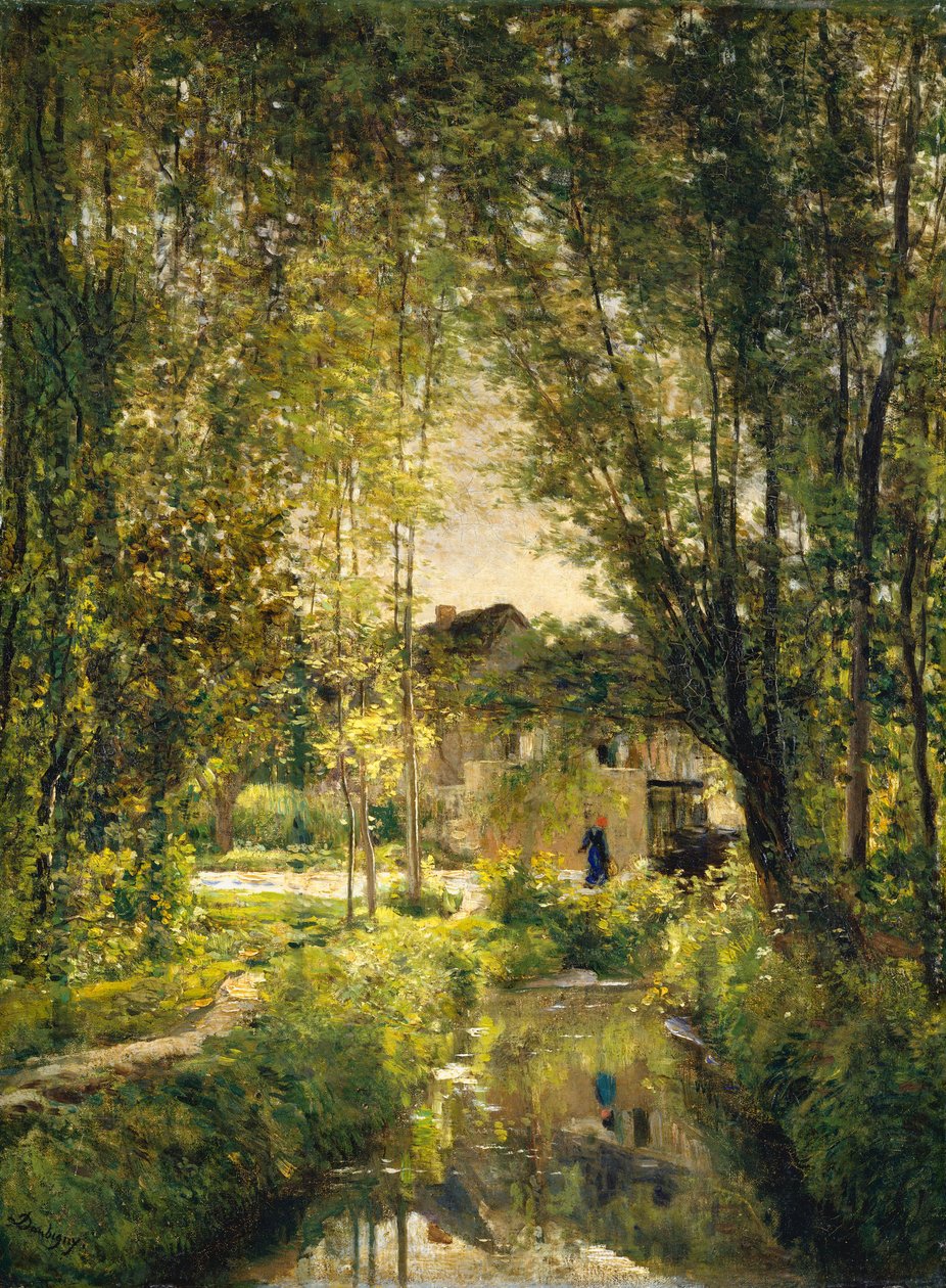 المناظر الطبيعية مع تيار مضاء بنور الشمس ، كاليفورنيا. 1877. بواسطة تشارلز فرانسوا داوبيني