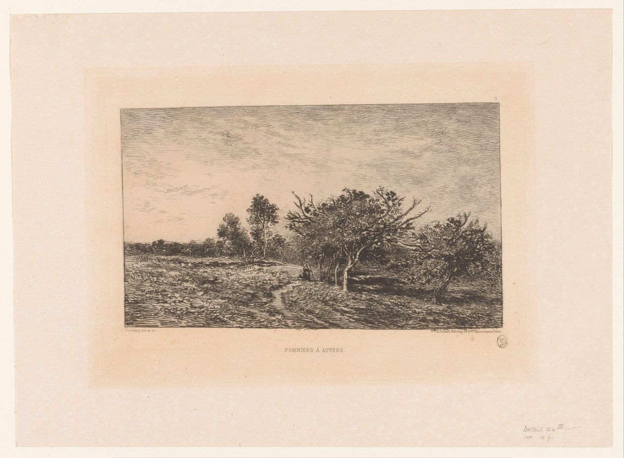 المناظر الطبيعية مع أشجار التفاح Pommiers a Auvers. (العنوان على الكائن) بواسطة تشارلز فرانسوا داوبيني