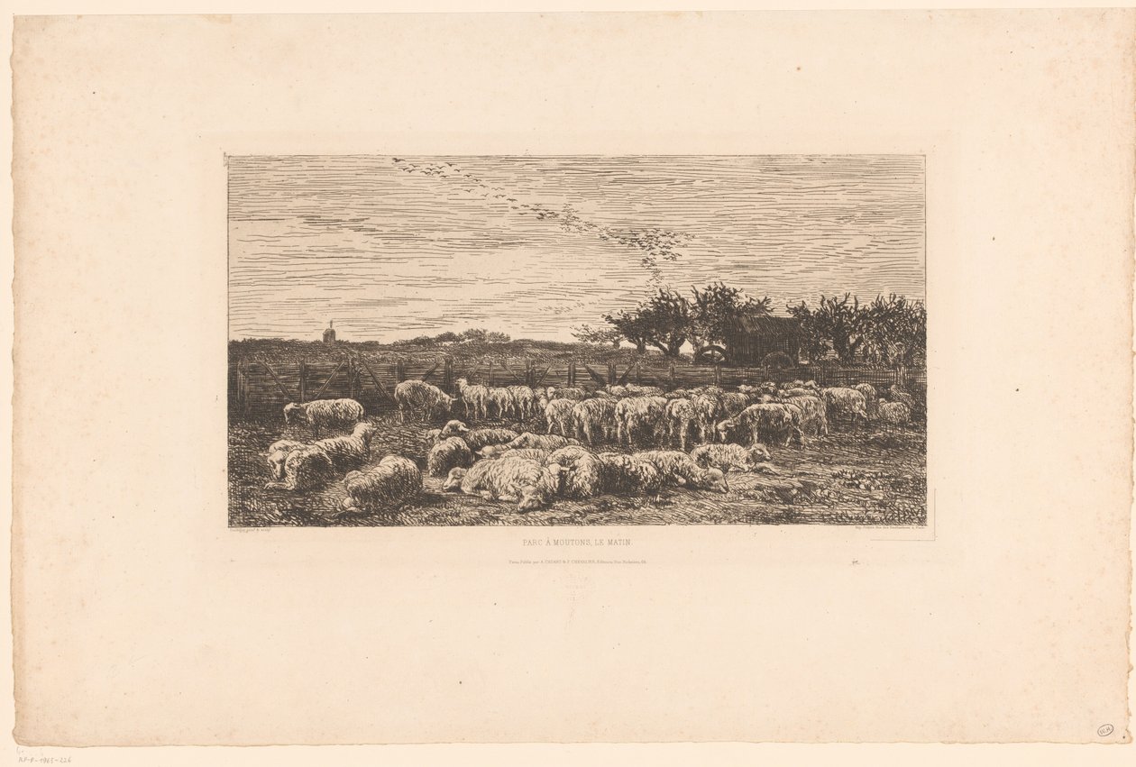منظر طبيعي بقطيع من الأغنام Parc à moutons ، le matin (العنوان على الكائن) بواسطة تشارلز فرانسوا داوبيني
