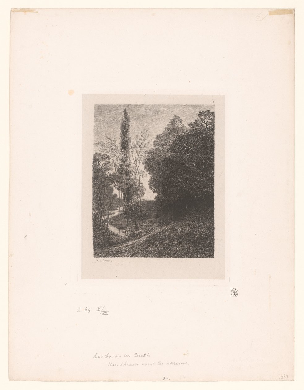 منظر طبيعي مع نهر متعرج لي بوردز دو كوزين سلسلة نقوش المناظر الطبيعية (عنوان السلسلة) Eaux-fortes par Daubigny (عنوان المسلسل) بواسطة تشارلز فرانسوا داوبيني