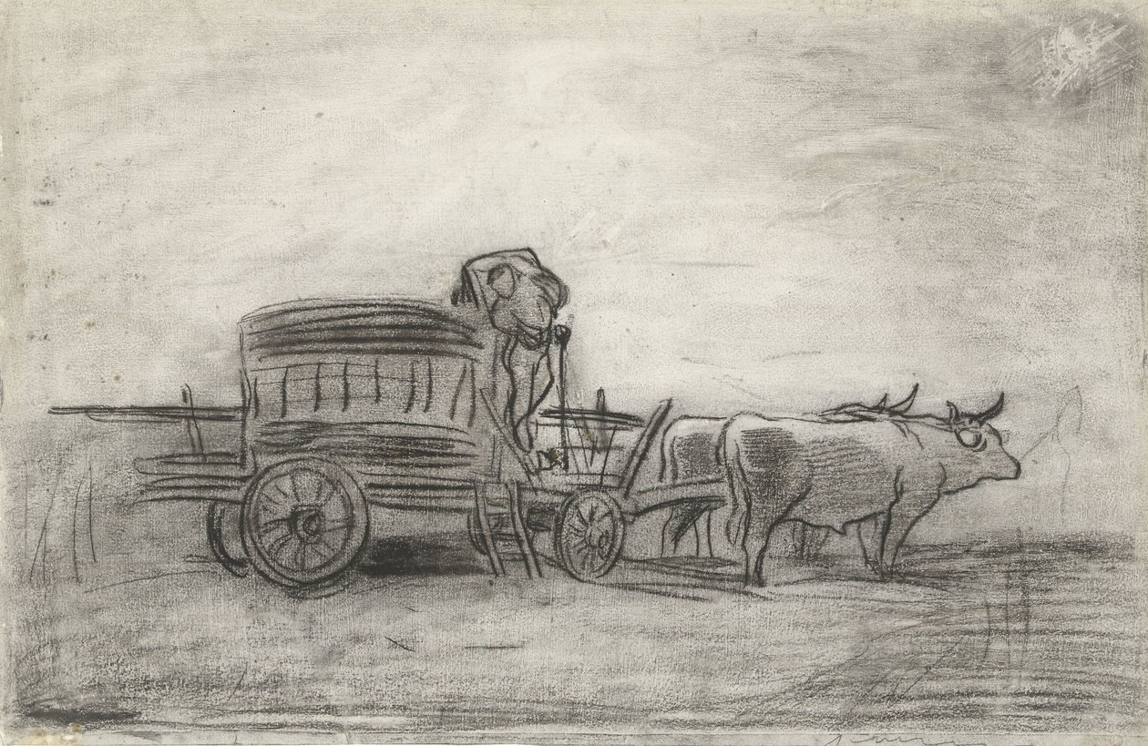 Oxcart ، يظهر بشكل مظلم على السماء بواسطة تشارلز فرانسوا داوبيني