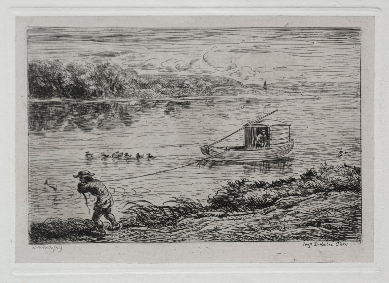 رحلة القارب: صبي الكابينة يسحب الحبل أو السحب بالحبل ، 1861. بواسطة تشارلز فرانسوا داوبيني