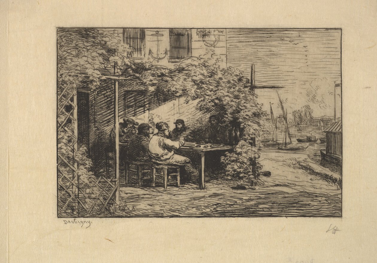 إفطار الوداع في Asnières ، 1861. بواسطة تشارلز فرانسوا داوبيني