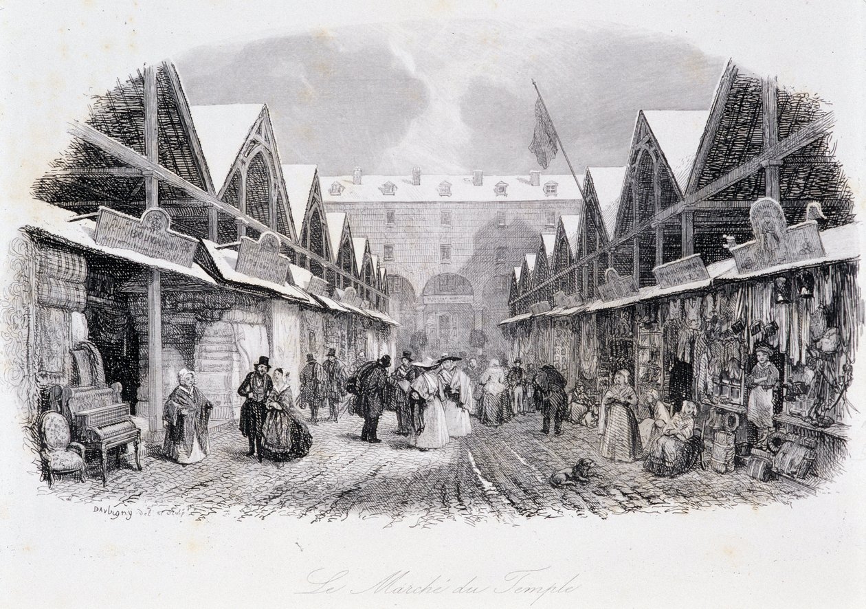 منظر لمسيرة المعبد - في "Les Mysteres de Paris" بواسطة Eugene Sue (1843) ، Ill. دي دوبيني. بواسطة تشارلز فرانسوا داوبيني