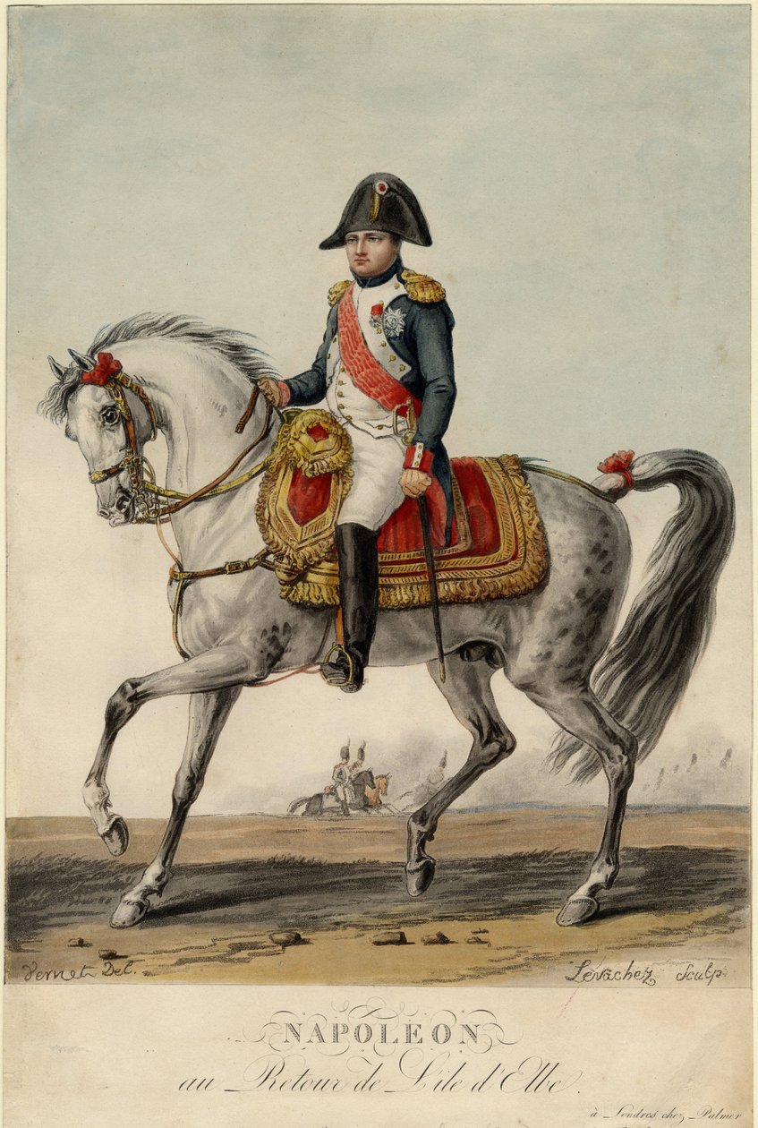 نابليون عائداً من جزيرة إلبا - ليفاتشيز ، تشارلز فرانسوا غابرييل (نشط 1760-1820) - 1815 - طباعة حجرية ، ألوان مائية - 38،3x25،3 - مجموعة خاصة بواسطة تشارلز فرانسوا جابرييل ليفاشيز