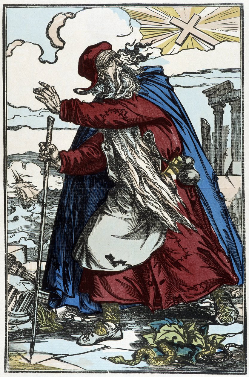 The wandering Jew frightened by the Catholic Cross - engraving from the drawing of Pinot بواسطة تشارلز فرانسوا بينوت