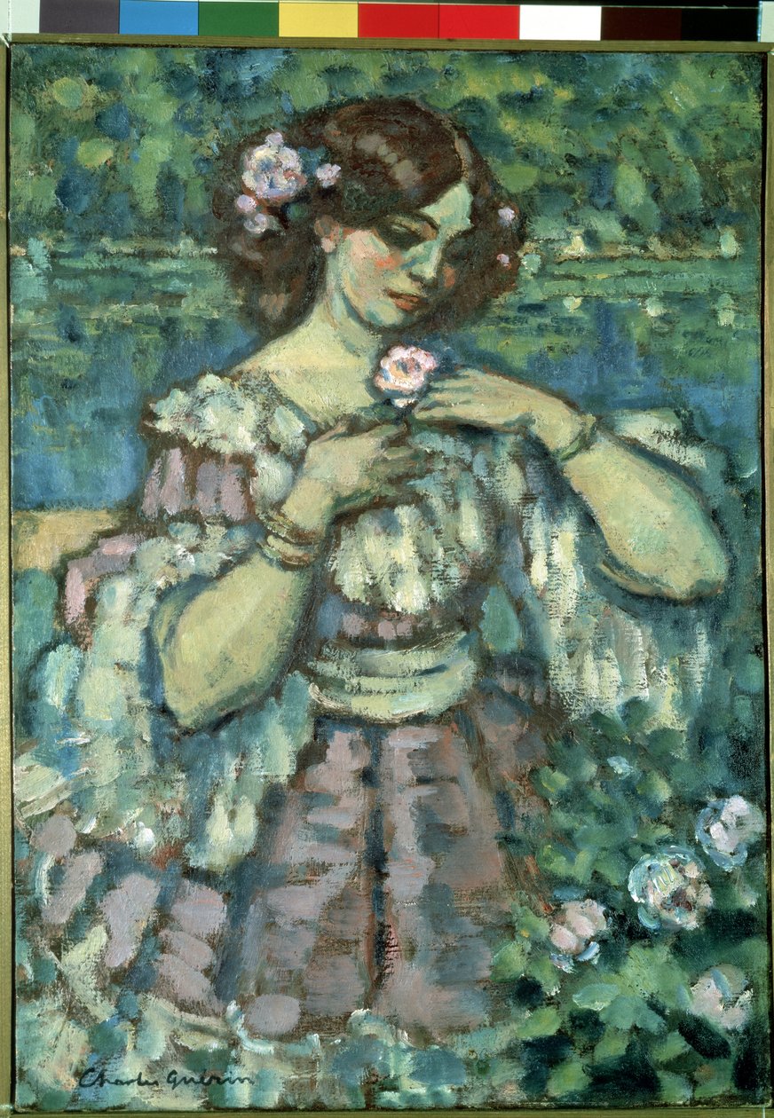 فتاة مع وردة. لوحة تشارلز غيرين (1875-1939) بواسطة تشارلز فرانسوا بروسبر غيران