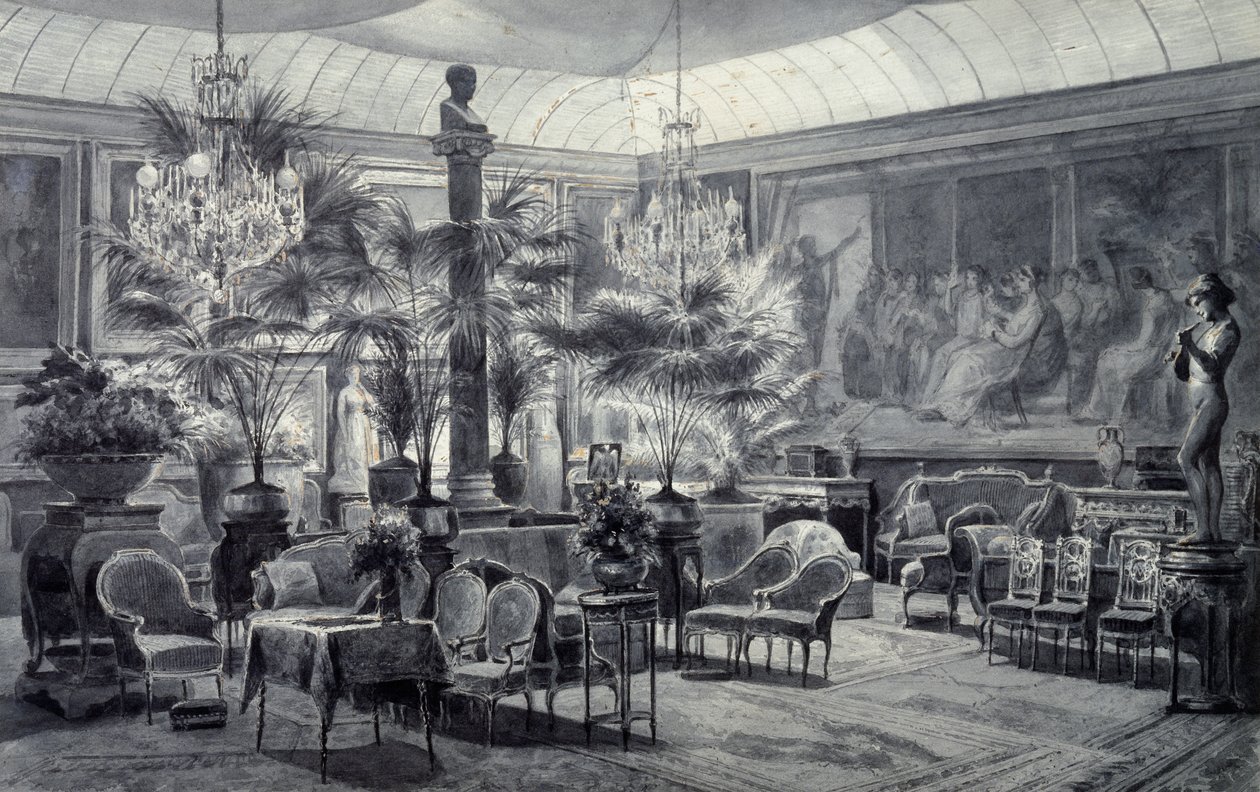 الحديقة الشتوية للأميرة ماتيلد ، رسم بالحبر الرمادي والغواش لتشارلز جيرو (1819-1892) بواسطة تشارلز جيرو