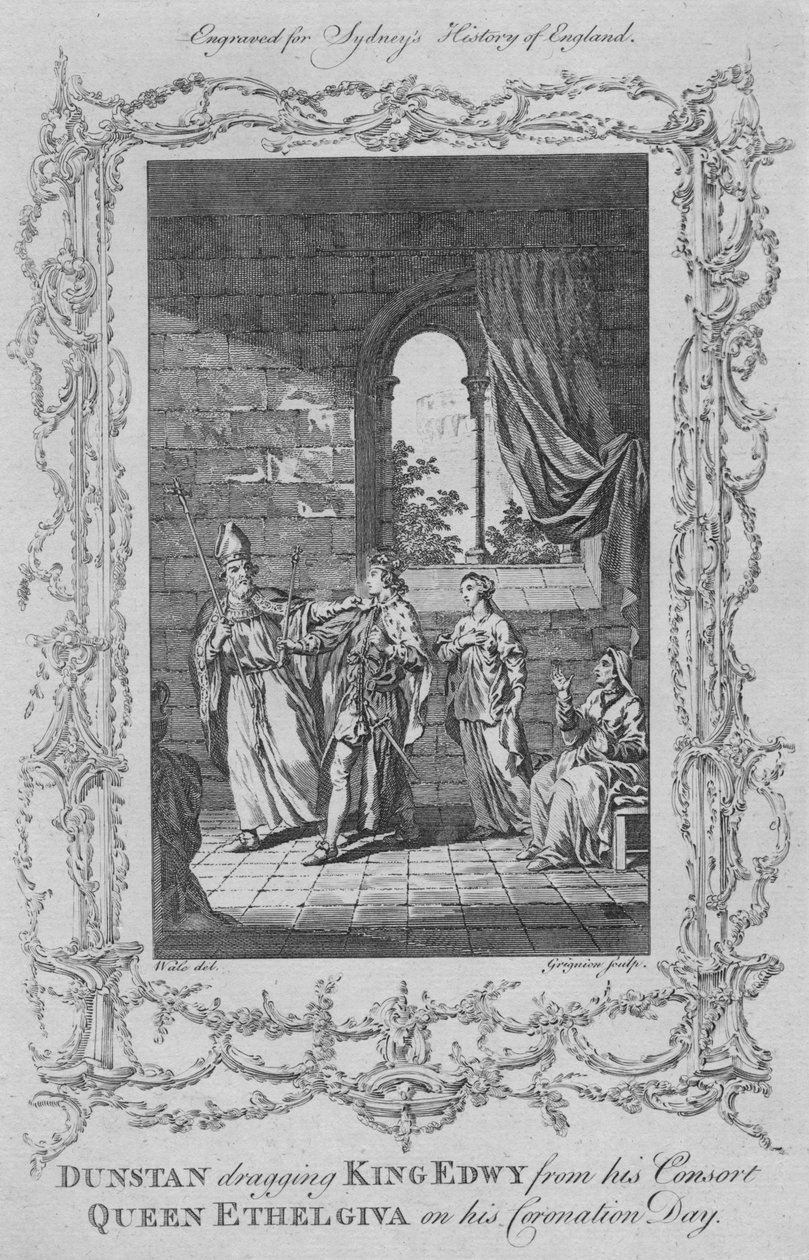 دونستان يسحب الملك إدوي من قرينته الملكة إيثيلجيفا في يوم التتويج ، 1773. بواسطة تشارلز غرينيون