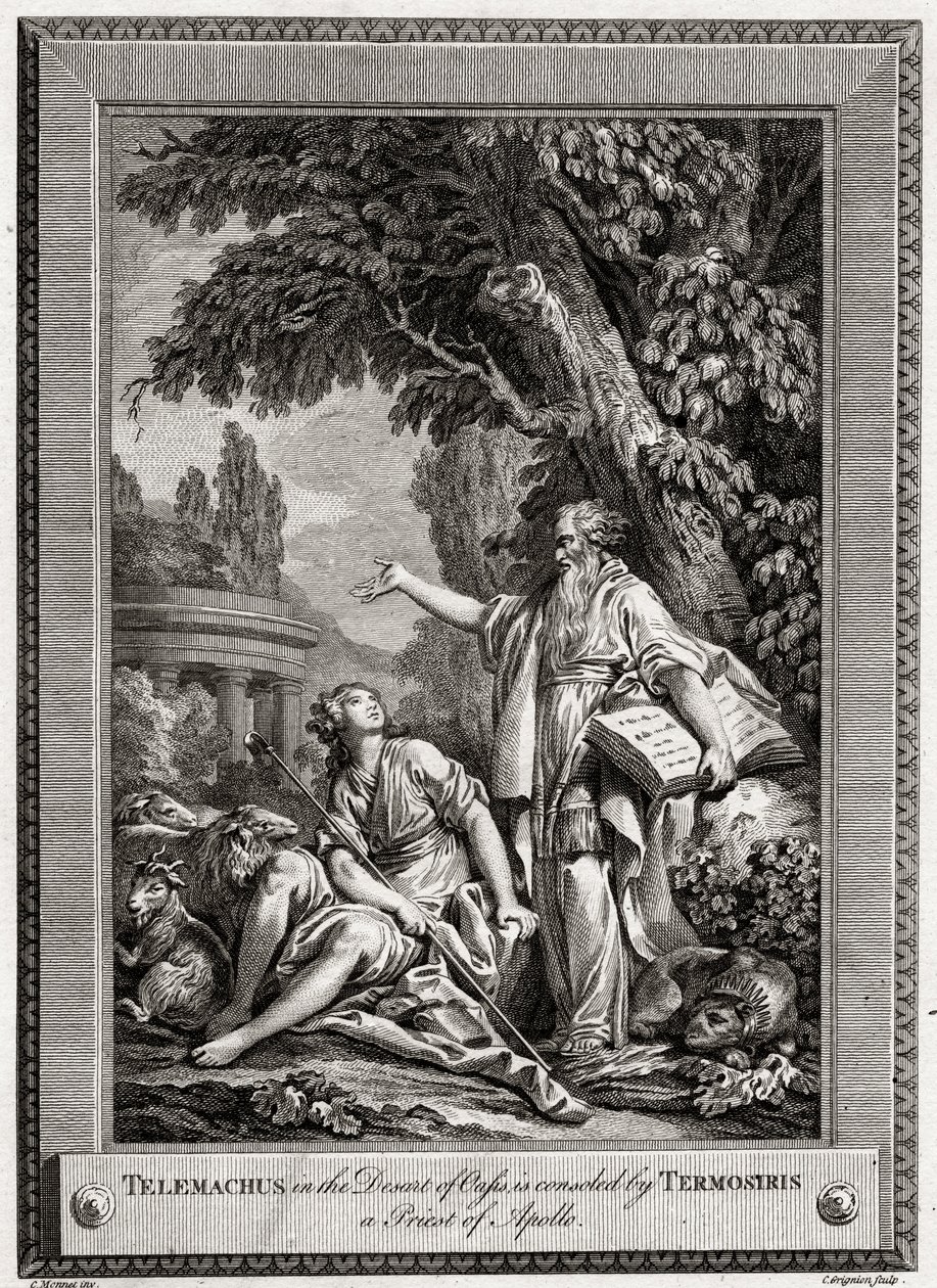 Telemachus ، في صحراء الواحة ، يعزي من قبل Termosiris كاهن أبولو ، 1774. بواسطة تشارلز غرينيون
