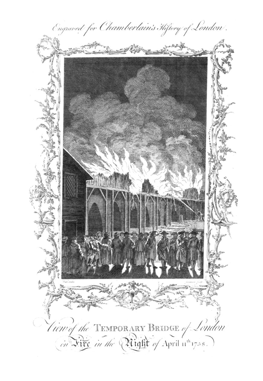 منظر لجسر لندن المؤقت على النار ... 1758. ، c1770 بواسطة تشارلز غرينيون