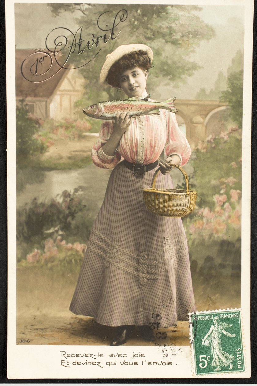 بطاقة بريدية قديمة / April Fish / Woman of the Belle Epoque بواسطة تشارلز هنري جوزيف ليكيرت