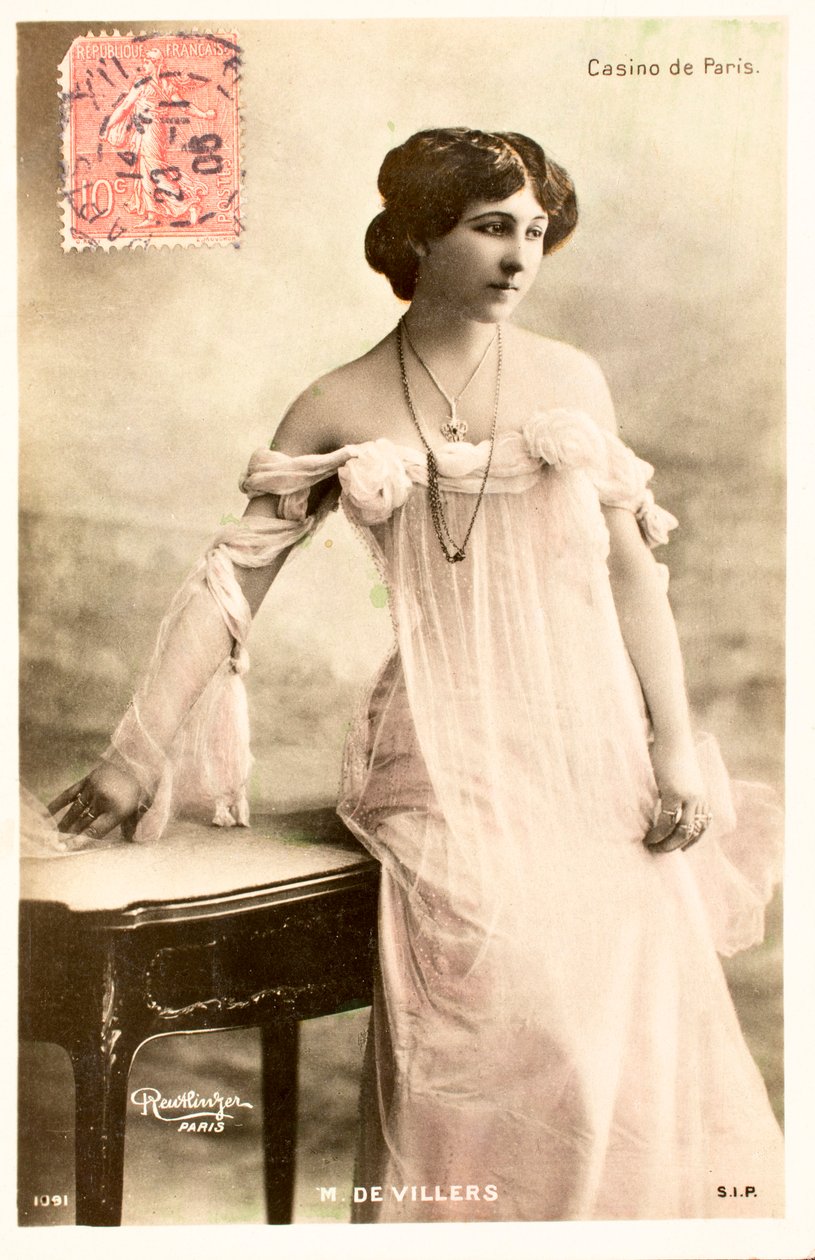 بطاقة بريدية قديمة / M de Villers / Actress / Casino de Paris بواسطة تشارلز هنري جوزيف ليكيرت