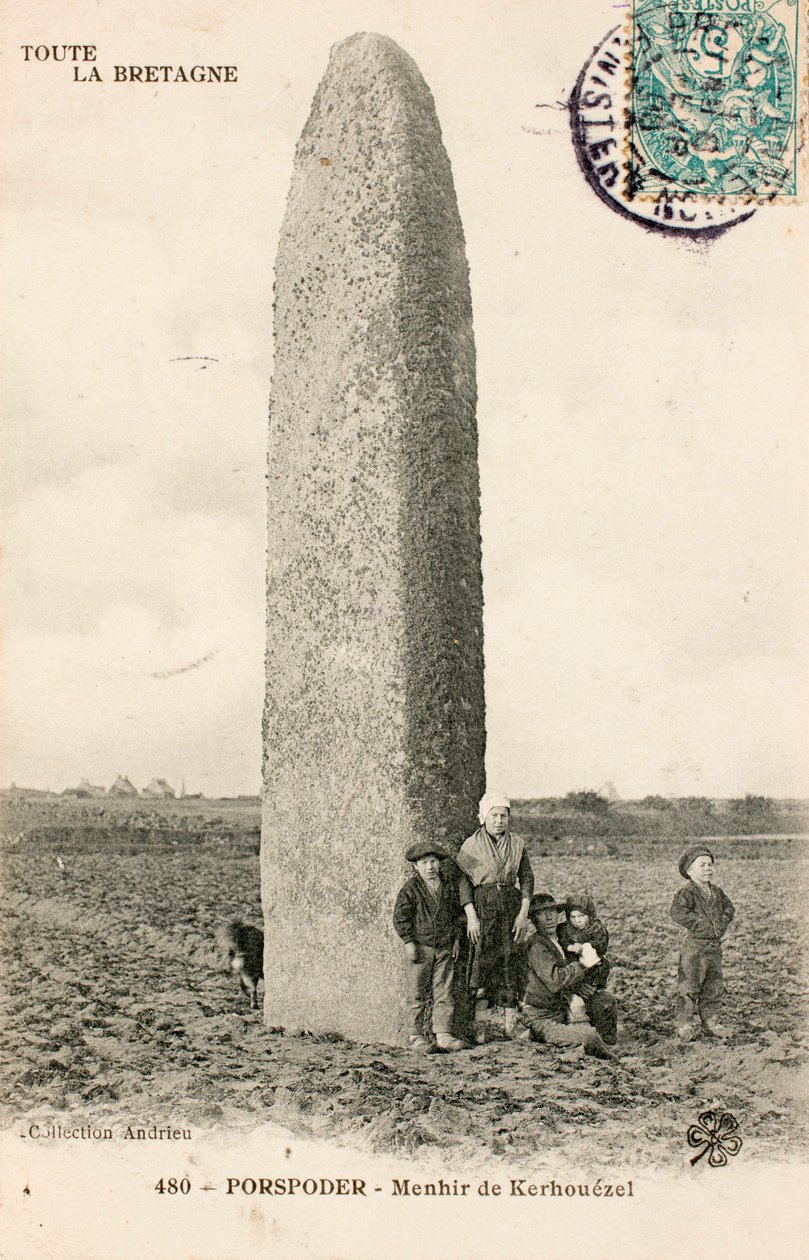 بطاقة بريدية قديمة / Menhir de Kerhouezel / Porspoder / Finistere / بريتاني / فرنسا بواسطة تشارلز هنري جوزيف ليكيرت