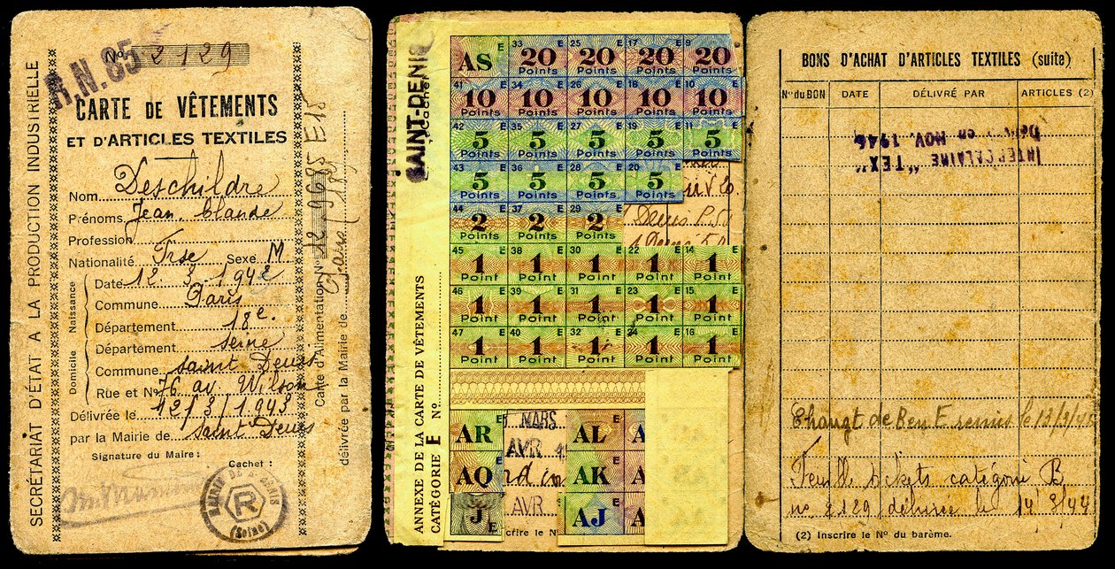 بطاقة التقنين / بطاقة الملابس / سكرتارية الإنتاج الصناعي / الحرب العالمية الثانية 1941 بواسطة تشارلز هنري جوزيف ليكيرت