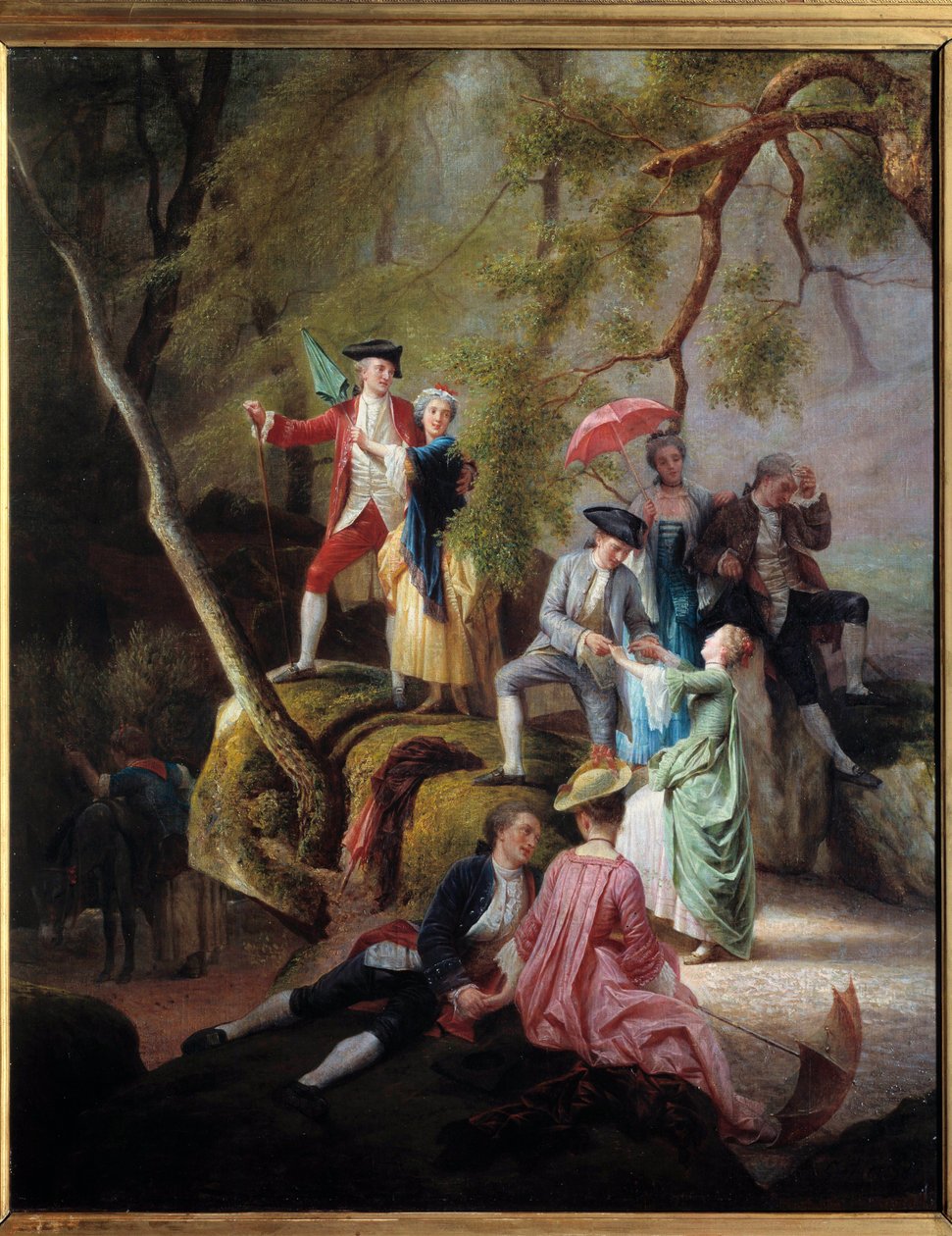 Country entertainment Gallant Scene during a walk of nobles. Painting by Charles Gustave Housez (1822-1880) 19th century. Private collection بواسطة تشارلز هاوسز