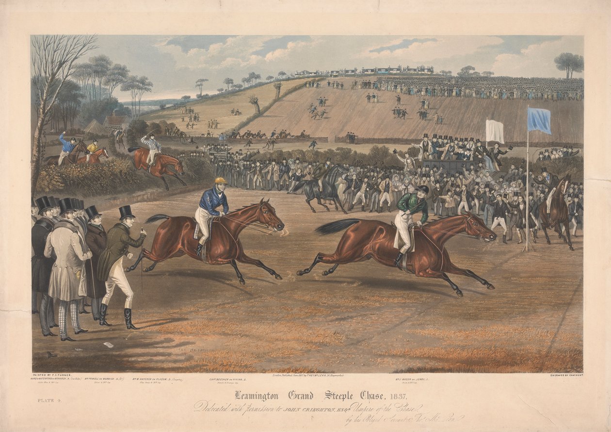 واحدة من مجموعة مكونة من أربعة: Leamington Grand Steeple Chase... 1837. اللوحة 4. ماركس ووترفورد في مونارك... بواسطة تشارلز هانت