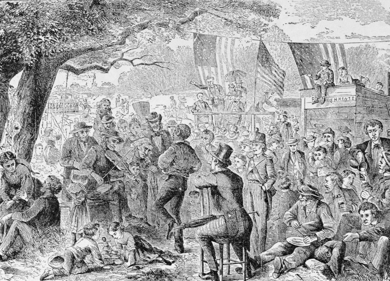 الرابع من يوليو ، رسم توضيحي من "هاربر ويكلي" ، 1867 ، من "مسابقة أمريكا ، المجلد 3" ، بقلم رالف هنري غابرييل ، 1926 بواسطة تشارلز جيه بوش
